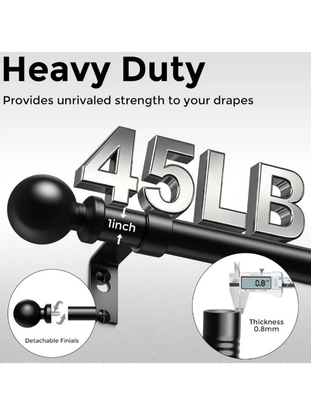 Adjustable 36-91 Inch Black Heavy Duty Curtain Rods for Modern Window Treatments